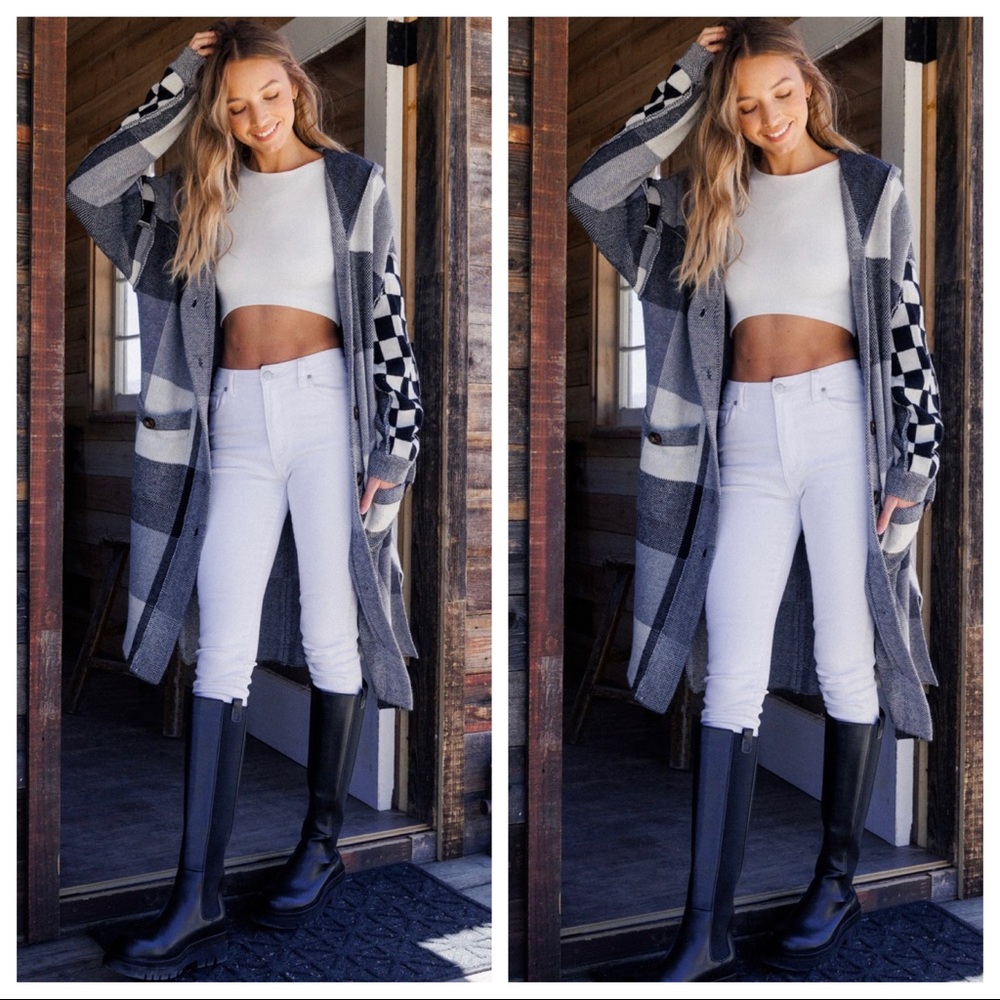 LAST ONE! Absolutely Fabulous Boho Multi Plaid Fabric Hoody Cardigan - Picture 6 of 6